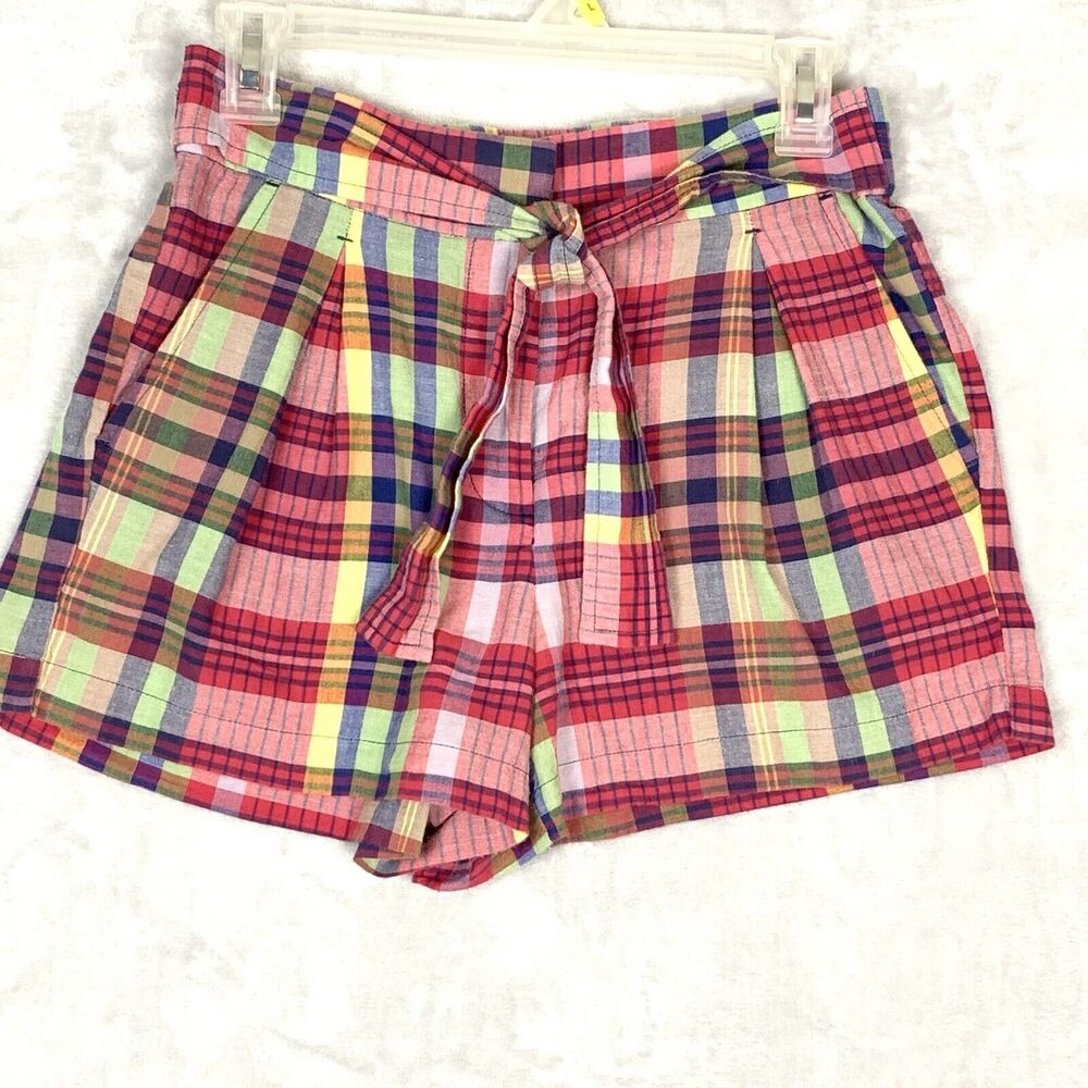 J. Crew  Shorts Womens 4 Plaid Tie Waist High Waisted Elastic Waistband
